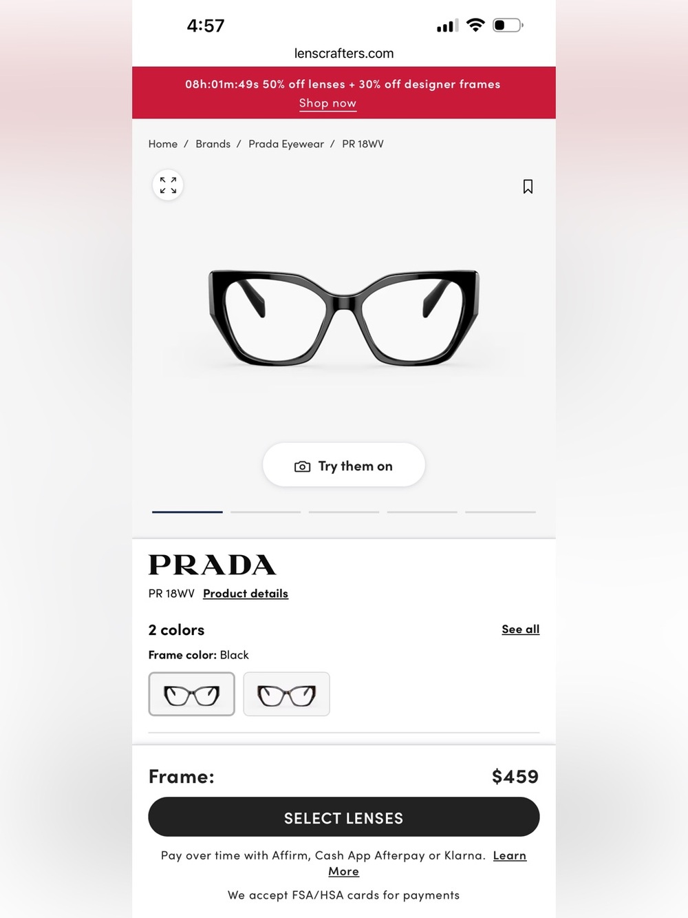 Prada Black Cat-Eye Acetate Glasses